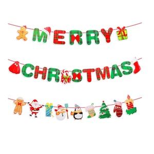 NWT ⚜️♥️⚜️ Merry Christmas Hanging Banner Plaid Red Green Garland